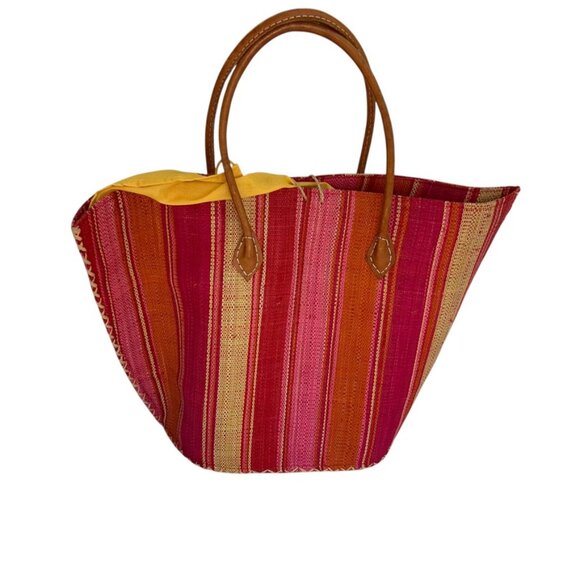 Madagascar raffia Desert sun yellow orange stripe tote bag - Picture 5 of 6